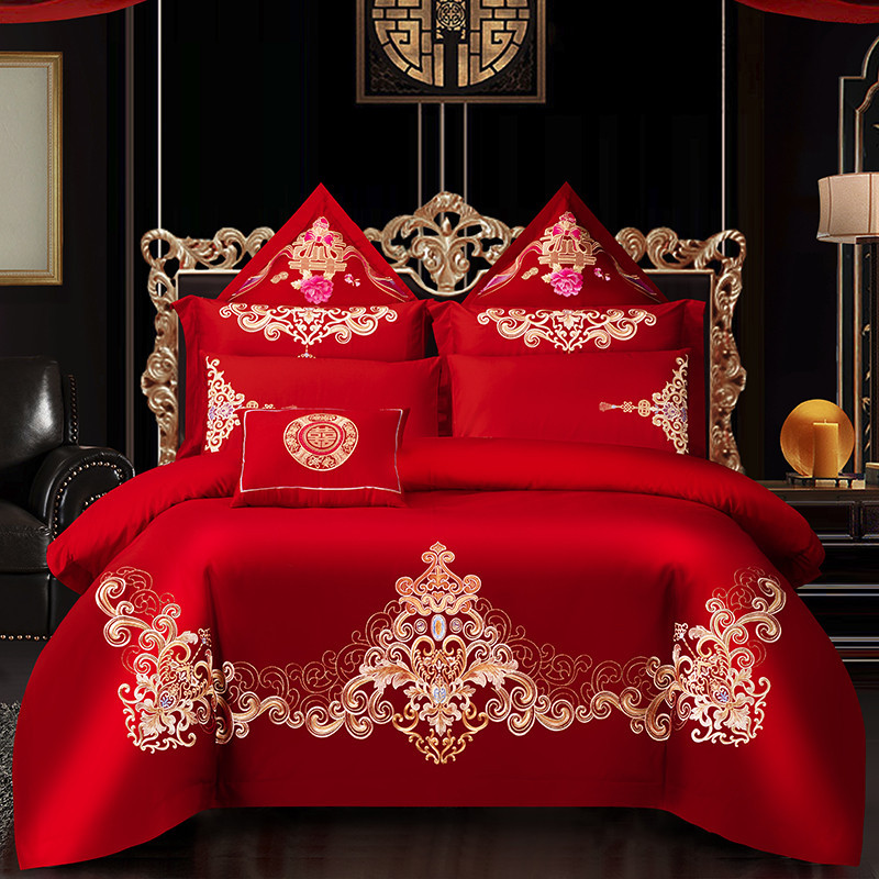 Wedding bedding Wedding Four-Piece Set Bright Red Six-Piece Wedding Bedding Bed Sheet Cover Match Sets
