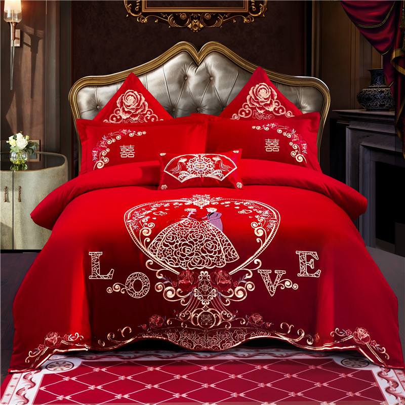 Wedding bedding Wedding Four-Piece Set Bright Red Six-Piece Wedding Bedding Bed Sheet Cover Match Sets