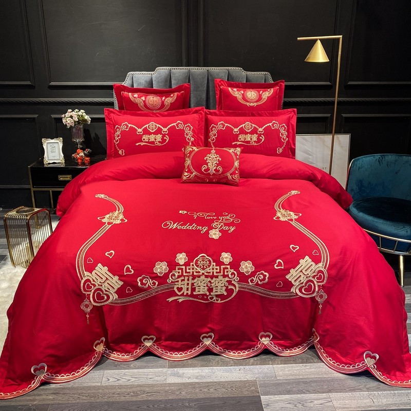 Wedding bedding Wedding Four-Piece Set Bright Red Six-Piece Wedding Bedding Bed Sheet Cover Match Sets