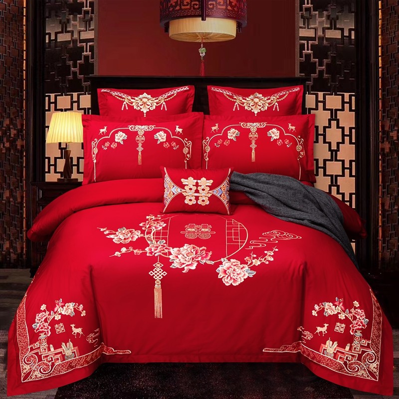 Wedding bedding Wedding Four-Piece Set Bright Red Six-Piece Wedding Bedding Bed Sheet Cover Match Sets