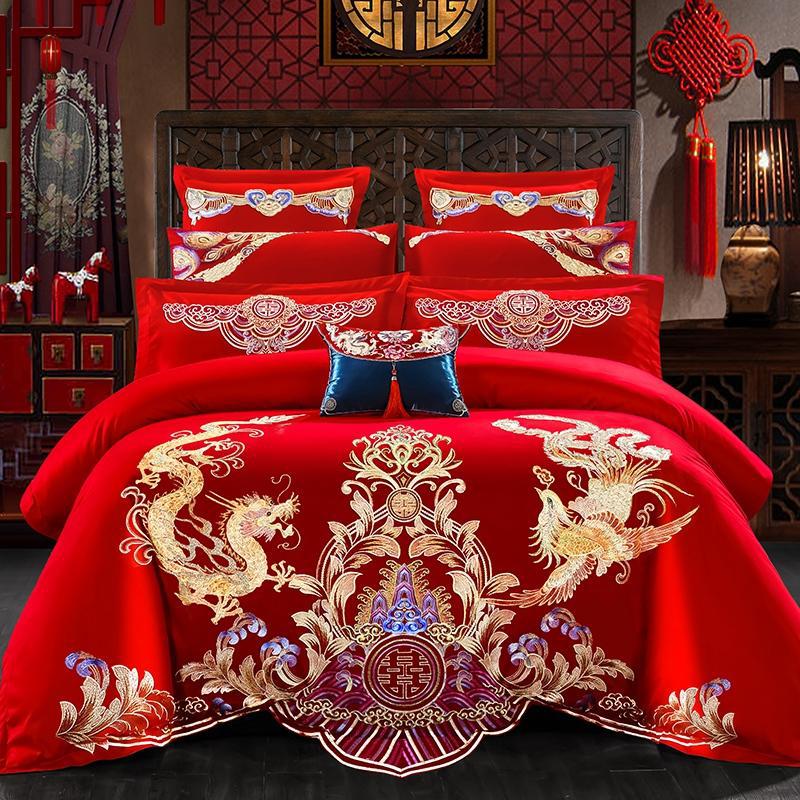 Embroidery FourPiece Set Big Red Joy Quilt Bedding Wedding Quilt Cover Wedding Bedding Wedding Pink Jade SixPiece Set