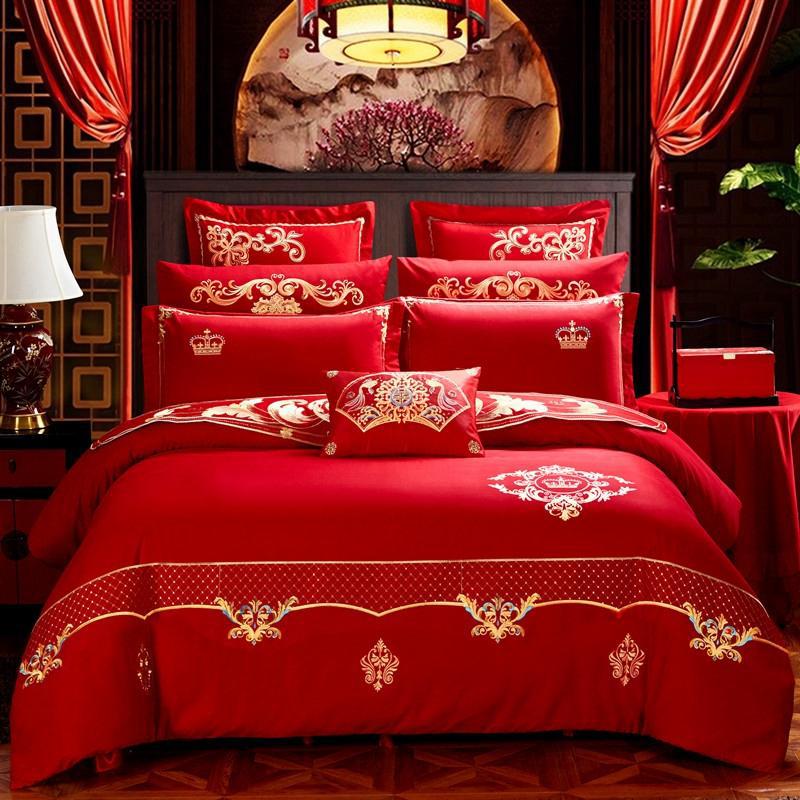 Embroidery FourPiece Set Big Red Joy Quilt Bedding Wedding Quilt Cover Wedding Bedding Wedding Pink Jade SixPiece Set