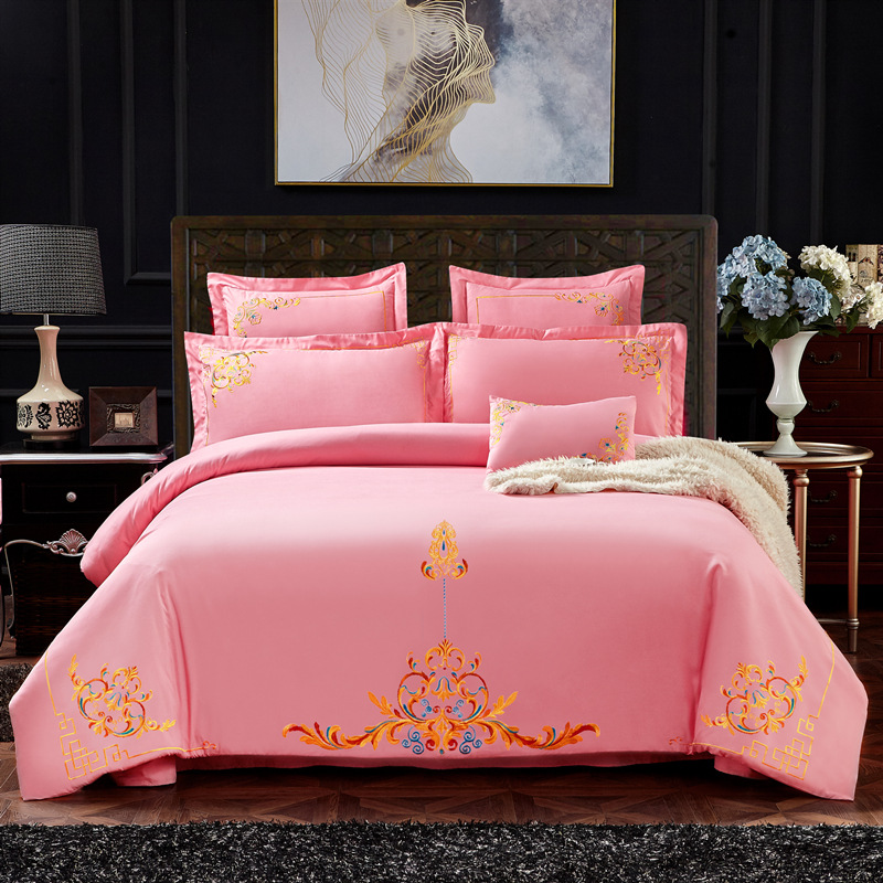 Embroidery FourPiece Set Big Red Joy Quilt Bedding Wedding Quilt Cover Wedding Bedding Wedding Pink Jade SixPiece Set