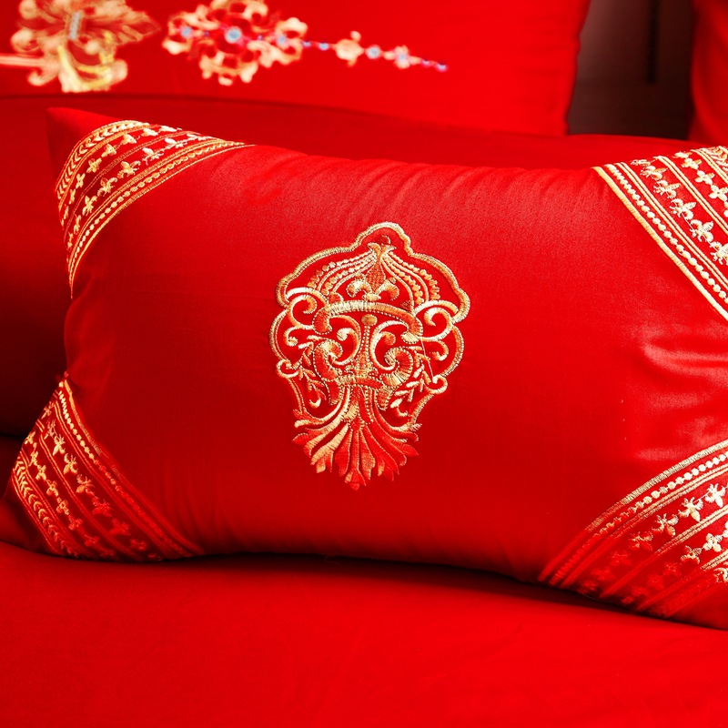 Cotton Four-Piece Set Embroidery Big Red Joy Bedding Wedding Quilt Cover Wedding Bedding Wedding Set Wedding bedding