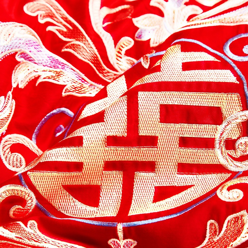 Cotton Four-Piece Set Embroidery Big Red Joy Bedding Wedding Quilt Cover Wedding Bedding Wedding Set Wedding bedding