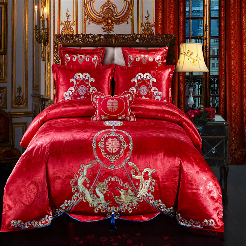 Cotton Four-Piece Set Embroidery Big Red Joy Bedding Wedding Quilt Cover Wedding Bedding Wedding Set Wedding bedding