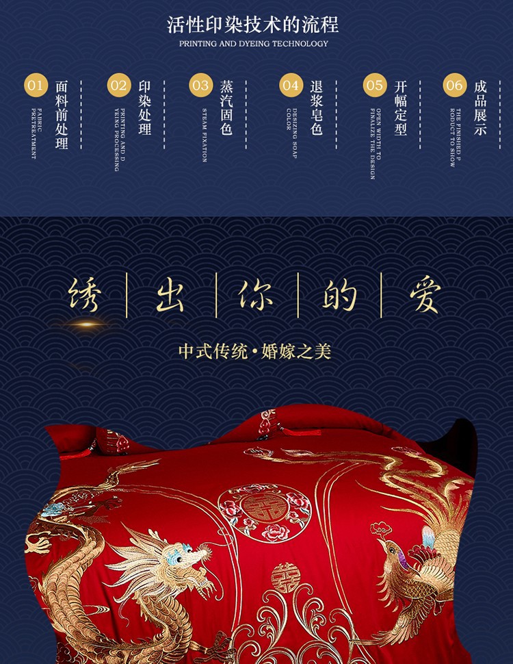 Direct Sales Wedding Embroidery Wedding Four-Piece Jacquard Red Wedding Match Sets-Piece Cotton Bedding Wedding bedding