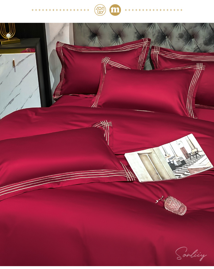 Set Wedding 100S All Cotton Pure Cotton New Wedding Celebration Quilt Happy Quilt High-End Wedding Room Wedding bedding