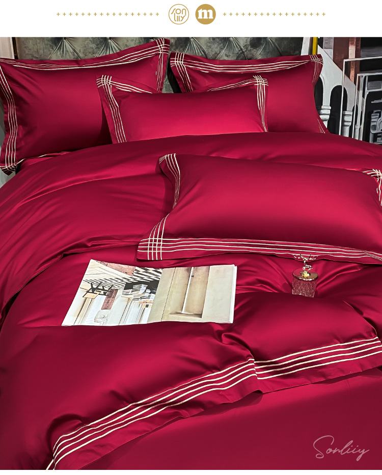Set Wedding 100S All Cotton Pure Cotton New Wedding Celebration Quilt Happy Quilt High-End Wedding Room Wedding bedding