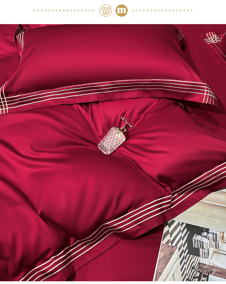 Set Wedding 100S All Cotton Pure Cotton New Wedding Celebration Quilt Happy Quilt High-End Wedding Room Wedding bedding