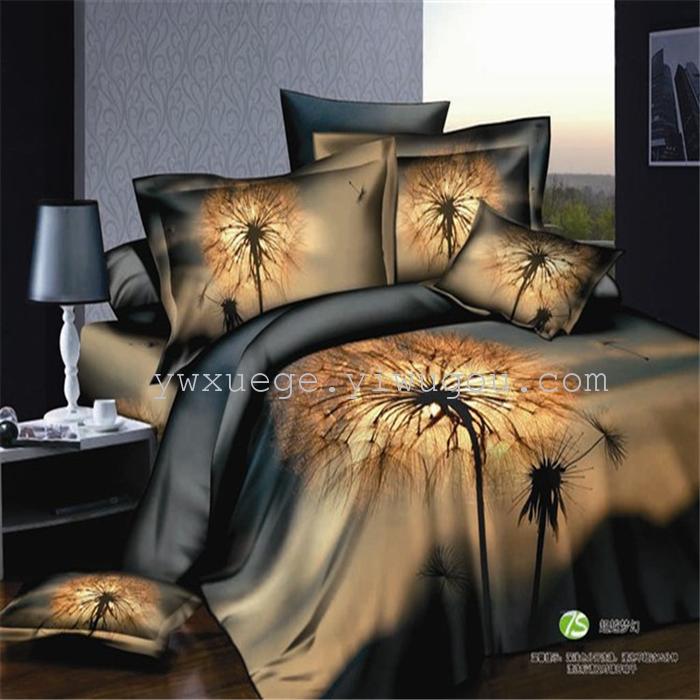 Horse blow four-piece 3D reactive dye printing of cotton four piece Super icing wedding bedding Snow Bird House textiles