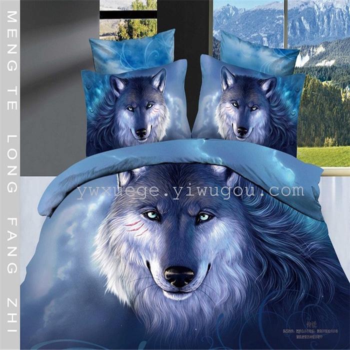 Horse blow four-piece 3D reactive dye printing of cotton four piece Super icing wedding bedding Snow Bird House textiles