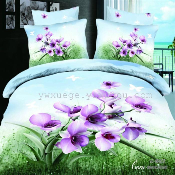 Horse blow four-piece 3D reactive dye printing of cotton four piece Super icing wedding bedding Snow Bird House textiles