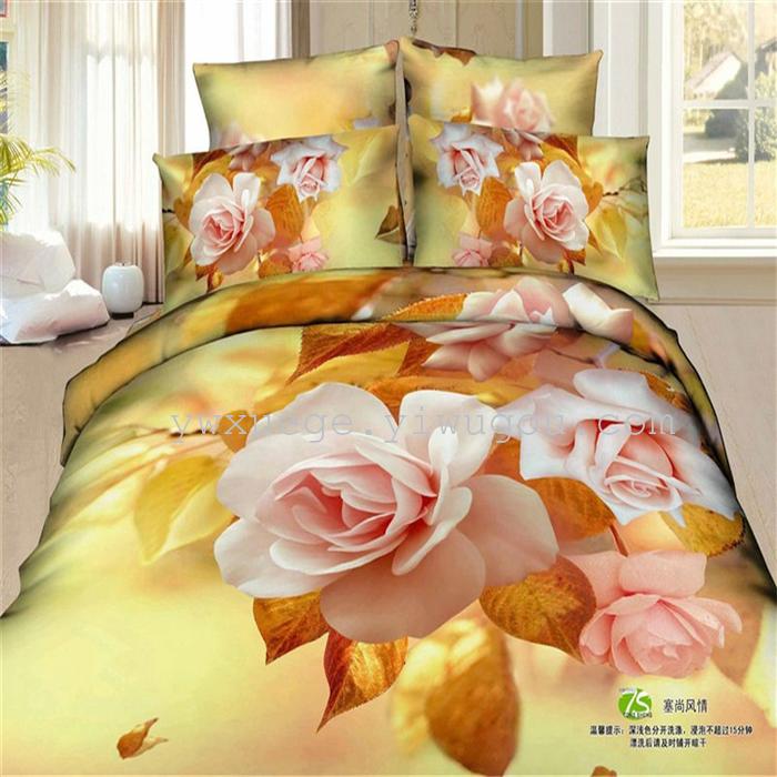 Horse blow four-piece 3D reactive dye printing of cotton four piece Super icing wedding bedding Snow Bird House textiles