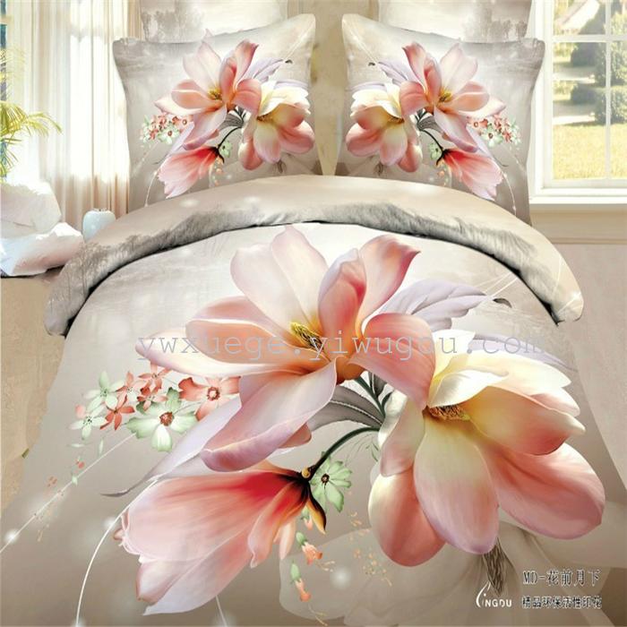 Horse blow four-piece 3D reactive dye printing of cotton four piece Super icing wedding bedding Snow Bird House textiles