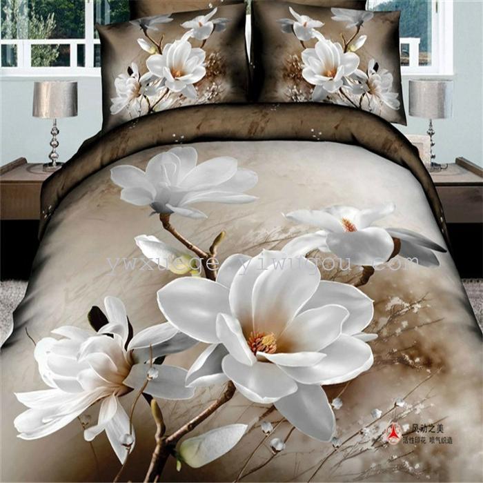 Horse blow four-piece 3D reactive dye printing of cotton four piece Super icing wedding bedding Snow Bird House textiles