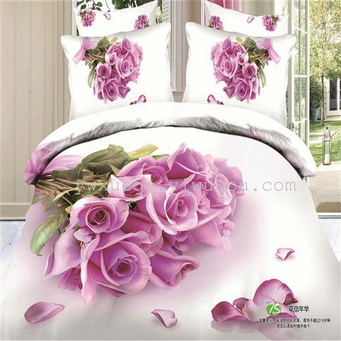 Horse blow four-piece 3D reactive dye printing of cotton four piece Super icing wedding bedding Snow Bird House textiles