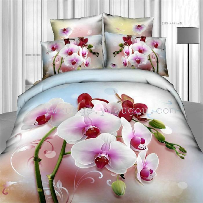 Horse blow four-piece 3D reactive dye printing of cotton four piece Super icing wedding bedding Snow Bird House textiles