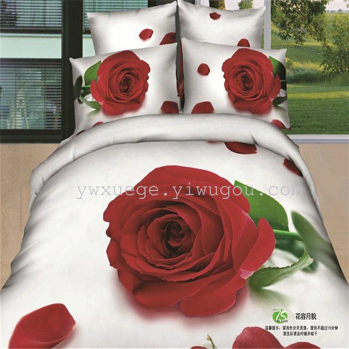Horse blow four-piece 3D reactive dye printing of cotton four piece Super icing wedding bedding Snow Bird House textiles