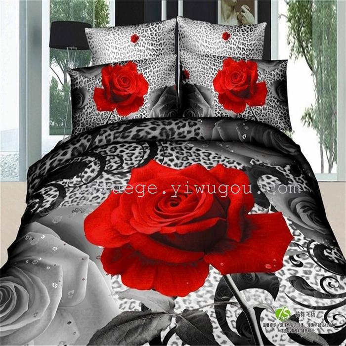 Horse blow four-piece 3D reactive dye printing of cotton four piece Super icing wedding bedding Snow Bird House textiles