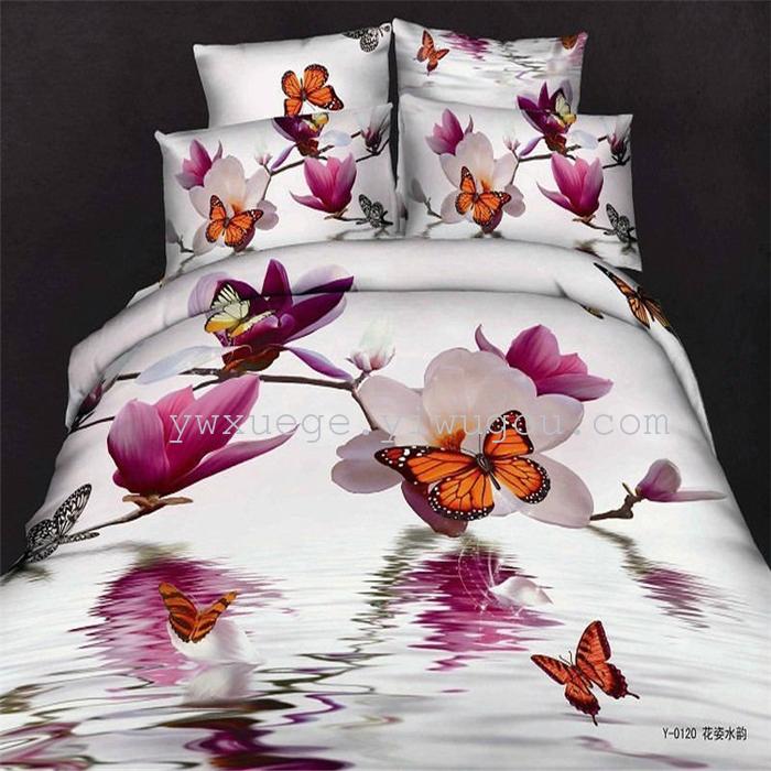 Horse blow four-piece 3D reactive dye printing of cotton four piece Super icing wedding bedding Snow Bird House textiles