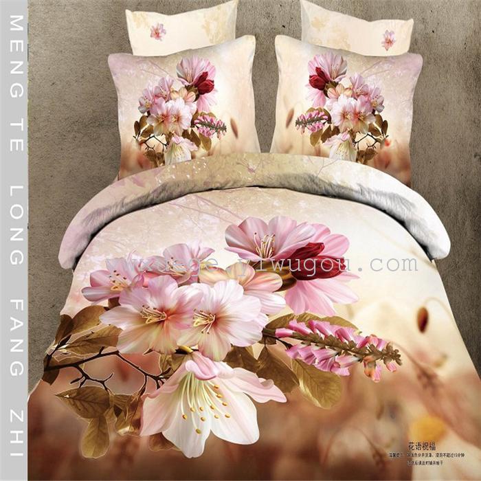 Horse blow four-piece 3D reactive dye printing of cotton four piece Super icing wedding bedding Snow Bird House textiles