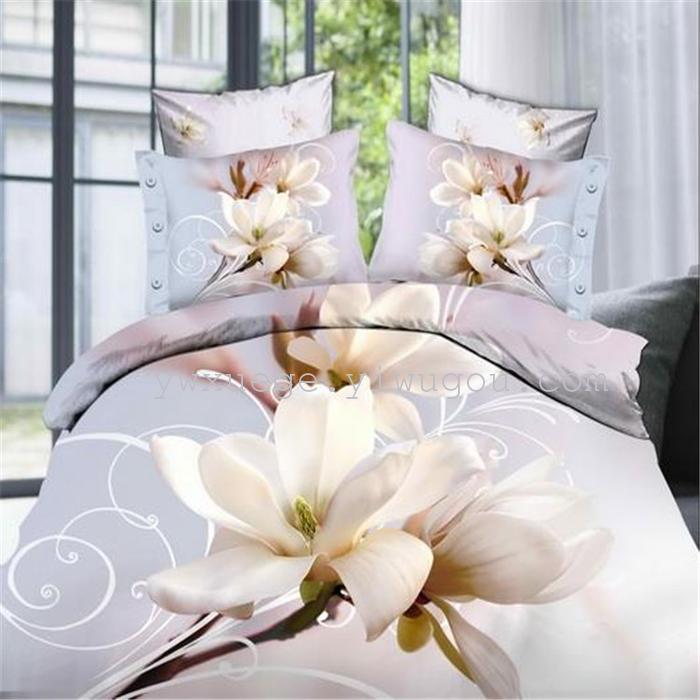 Horse blow four-piece 3D reactive dye printing of cotton four piece Super icing wedding bedding Snow Bird House textiles