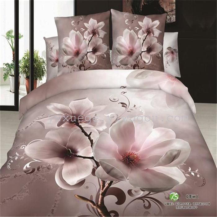Horse blow four-piece 3D reactive dye printing of cotton four piece Super icing wedding bedding Snow Bird House textiles