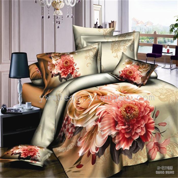 Horse blow four-piece 3D reactive dye printing of cotton four piece Super icing wedding bedding Snow Bird House textiles