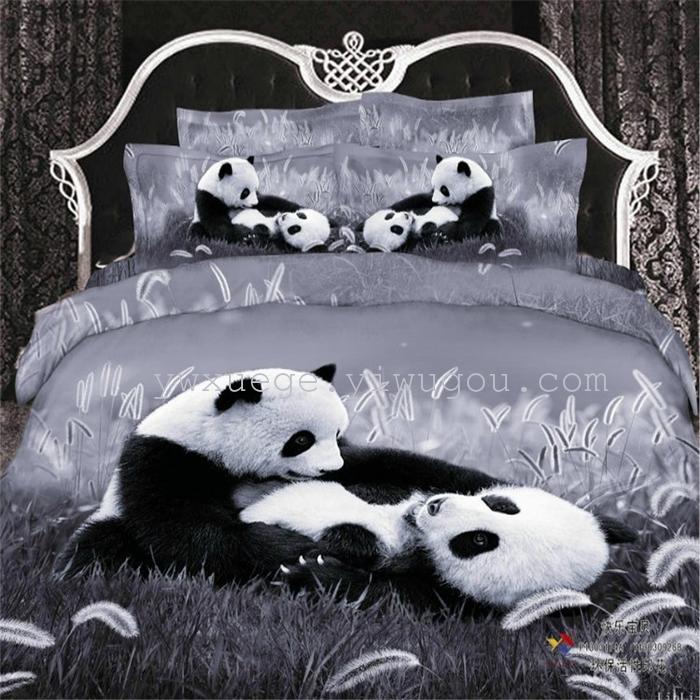Horse blow four-piece 3D reactive dye printing of cotton four piece Super icing wedding bedding Snow Bird House textiles