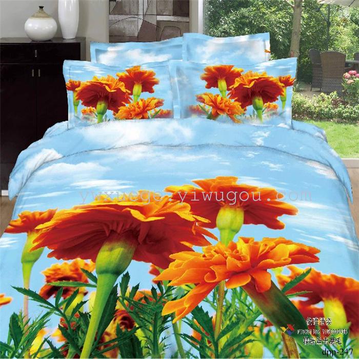 Horse blow four-piece 3D reactive dye printing of cotton four piece Super icing wedding bedding Snow Bird House textiles