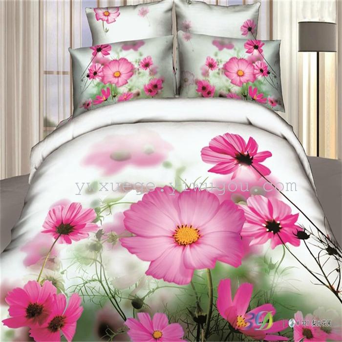 Horse blow four-piece 3D reactive dye printing of cotton four piece Super icing wedding bedding Snow Bird House textiles