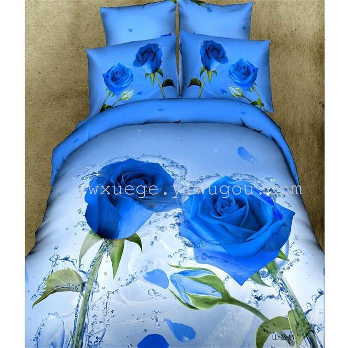 Horse blow four-piece 3D reactive dye printing of cotton four piece Super icing wedding bedding Snow Bird House textiles