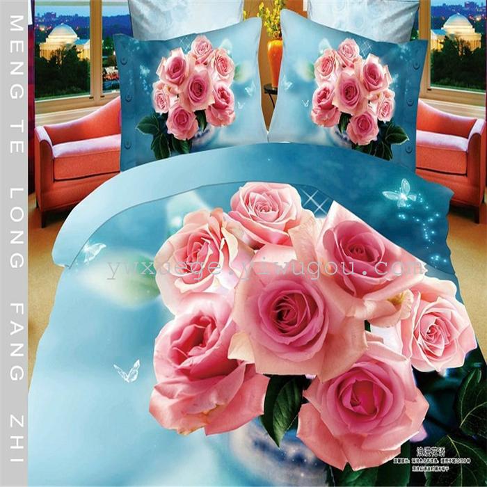 Horse blow four-piece 3D reactive dye printing of cotton four piece Super icing wedding bedding Snow Bird House textiles