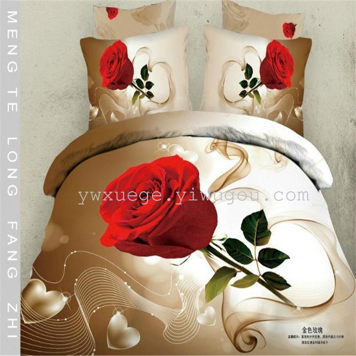 Horse blow four-piece 3D reactive dye printing of cotton four piece Super icing wedding bedding Snow Bird House textiles