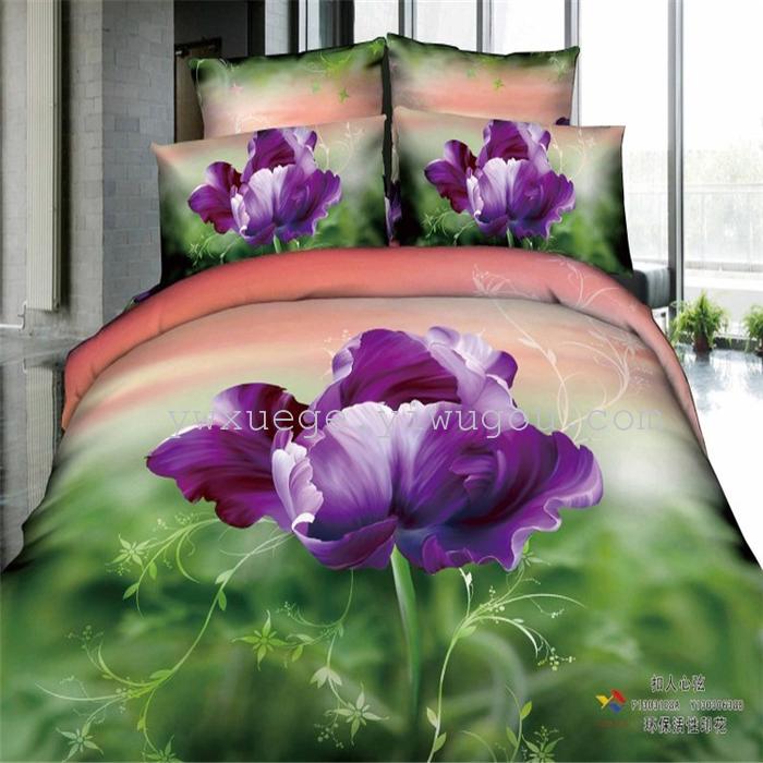 Horse blow four-piece 3D reactive dye printing of cotton four piece Super icing wedding bedding Snow Bird House textiles