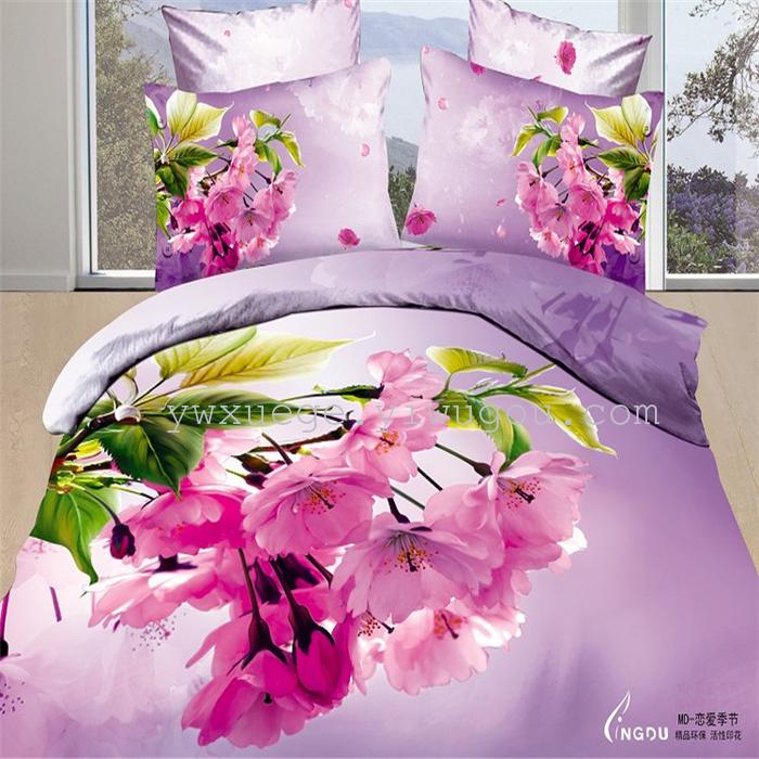 Horse blow four-piece 3D reactive dye printing of cotton four piece Super icing wedding bedding Snow Bird House textiles
