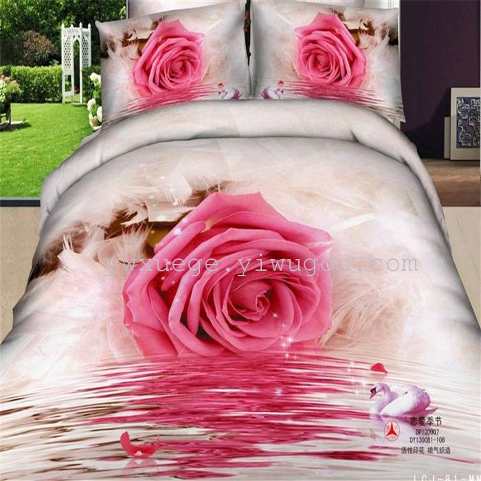 Horse blow four-piece 3D reactive dye printing of cotton four piece Super icing wedding bedding Snow Bird House textiles