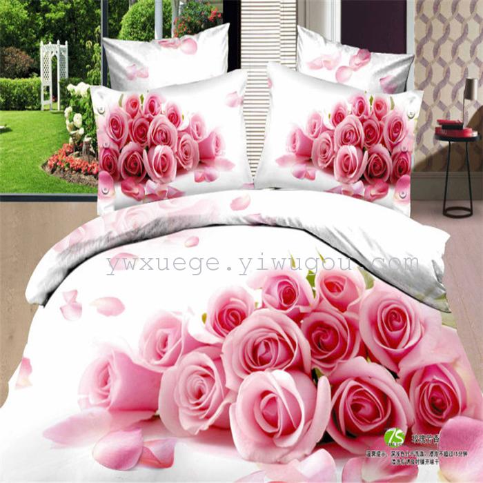 Horse blow four-piece 3D reactive dye printing of cotton four piece Super icing wedding bedding Snow Bird House textiles