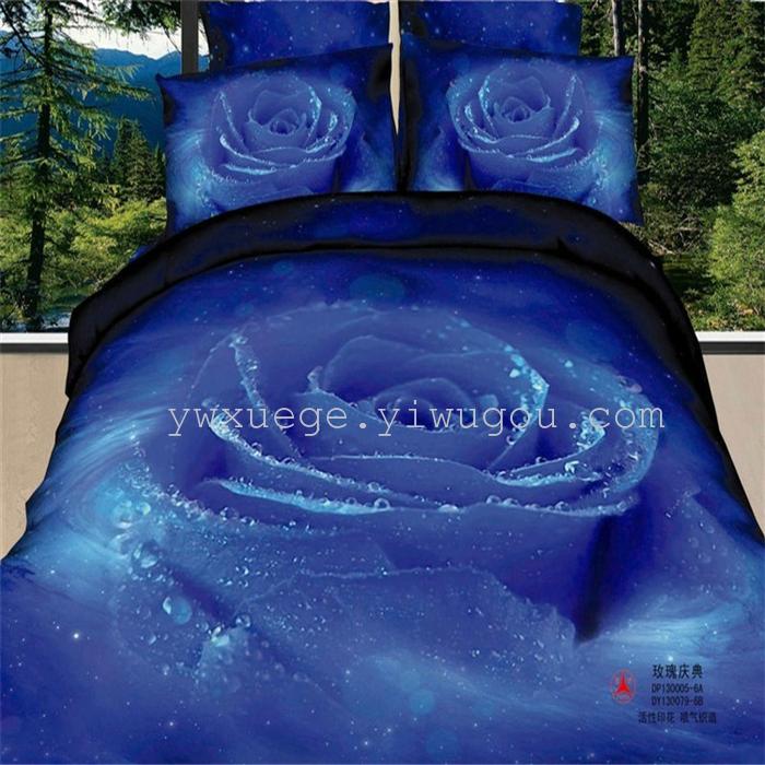Horse blow four-piece 3D reactive dye printing of cotton four piece Super icing wedding bedding Snow Bird House textiles