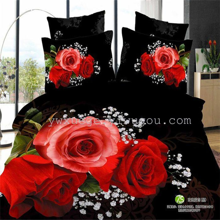 Horse blow four-piece 3D reactive dye printing of cotton four piece Super icing wedding bedding Snow Bird House textiles