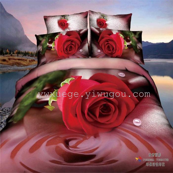 Horse blow four-piece 3D reactive dye printing of cotton four piece Super icing wedding bedding Snow Bird House textiles