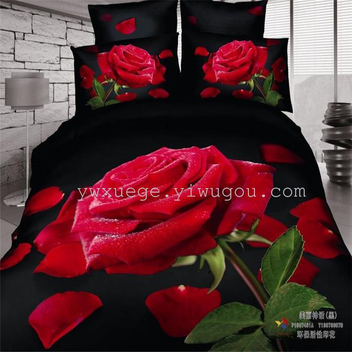 Horse blow four-piece 3D reactive dye printing of cotton four piece Super icing wedding bedding Snow Bird House textiles