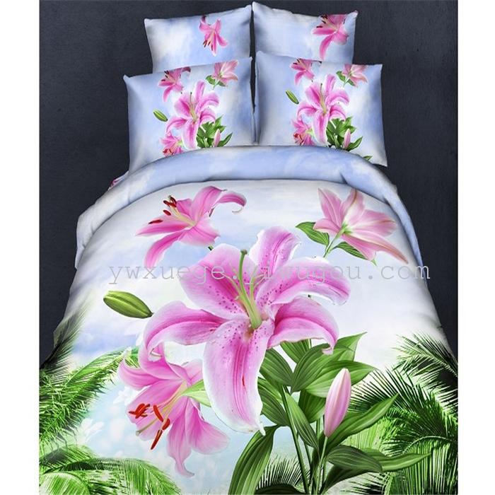 Horse blow four-piece 3D reactive dye printing of cotton four piece Super icing wedding bedding Snow Bird House textiles