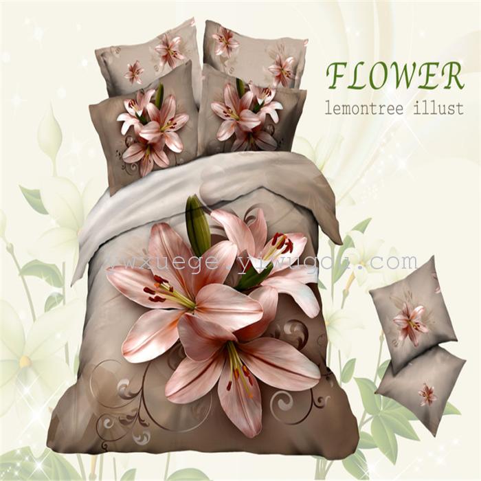 Horse blow four-piece 3D reactive dye printing of cotton four piece Super icing wedding bedding Snow Bird House textiles