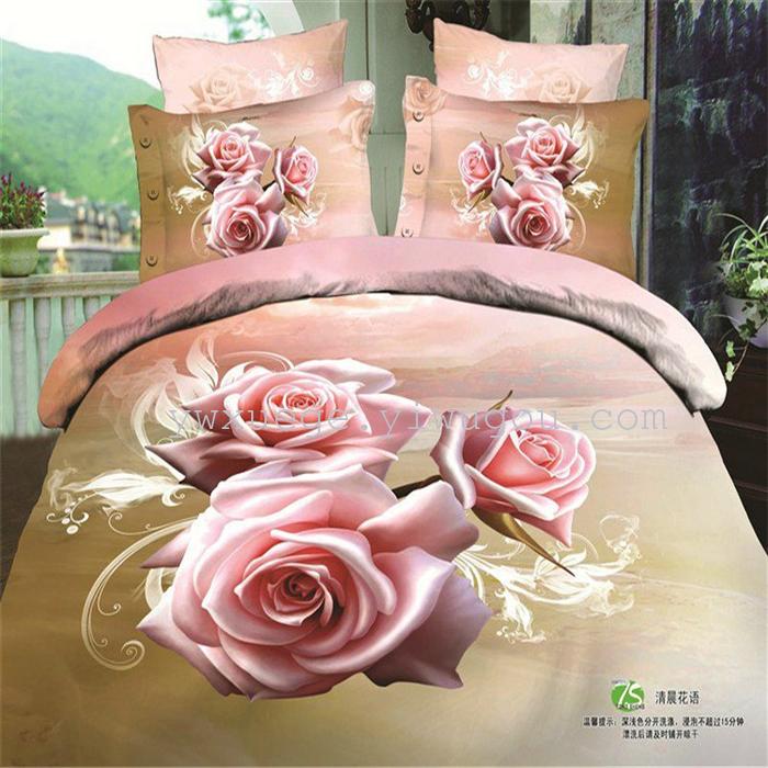 Horse blow four-piece 3D reactive dye printing of cotton four piece Super icing wedding bedding Snow Bird House textiles
