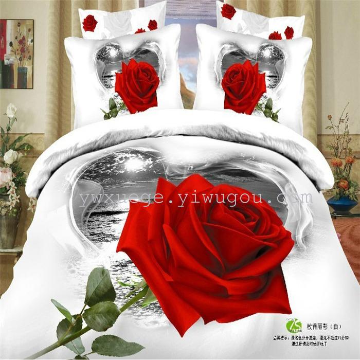 Horse blow four-piece 3D reactive dye printing of cotton four piece Super icing wedding bedding Snow Bird House textiles