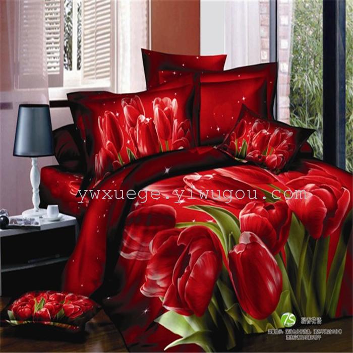 Horse blow four-piece 3D reactive dye printing of cotton four piece Super icing wedding bedding Snow Bird House textiles