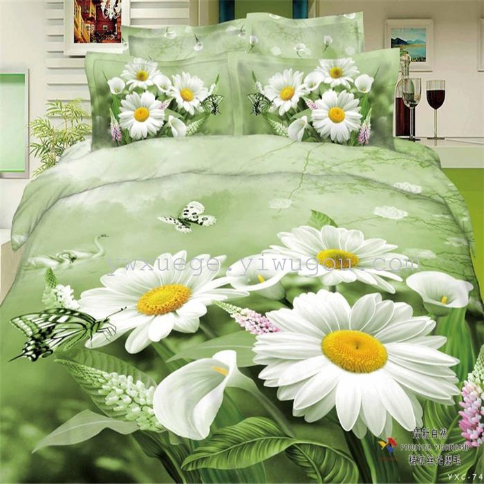 Horse blow four-piece 3D reactive dye printing of cotton four piece Super icing wedding bedding Snow Bird House textiles