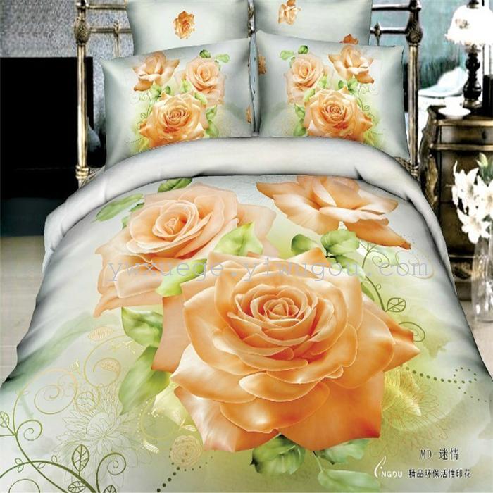 Horse blow four-piece 3D reactive dye printing of cotton four piece Super icing wedding bedding Snow Bird House textiles